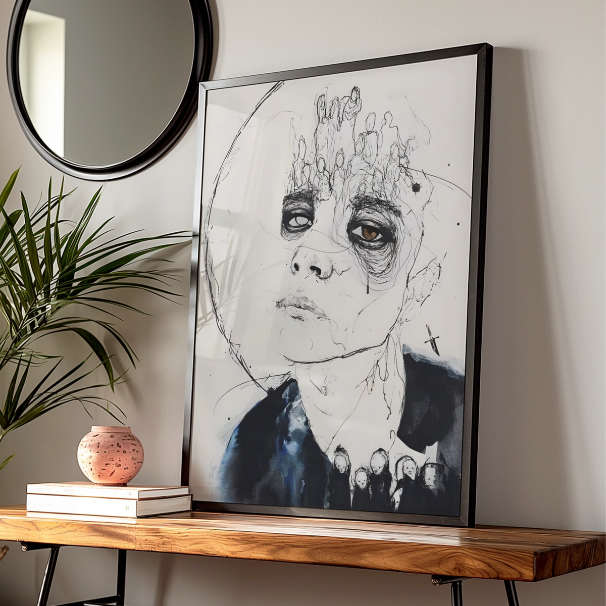 Abstract Portrait Wall Art, Monochrome Figure Print, Expressive Face Poster, Modern Black White