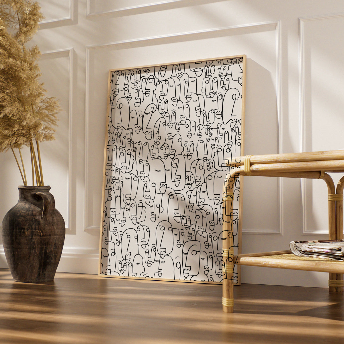 Abstract Faces Line Art, Monochrome Wall Art, Modern Black and White Poster, Gallery Wall Print