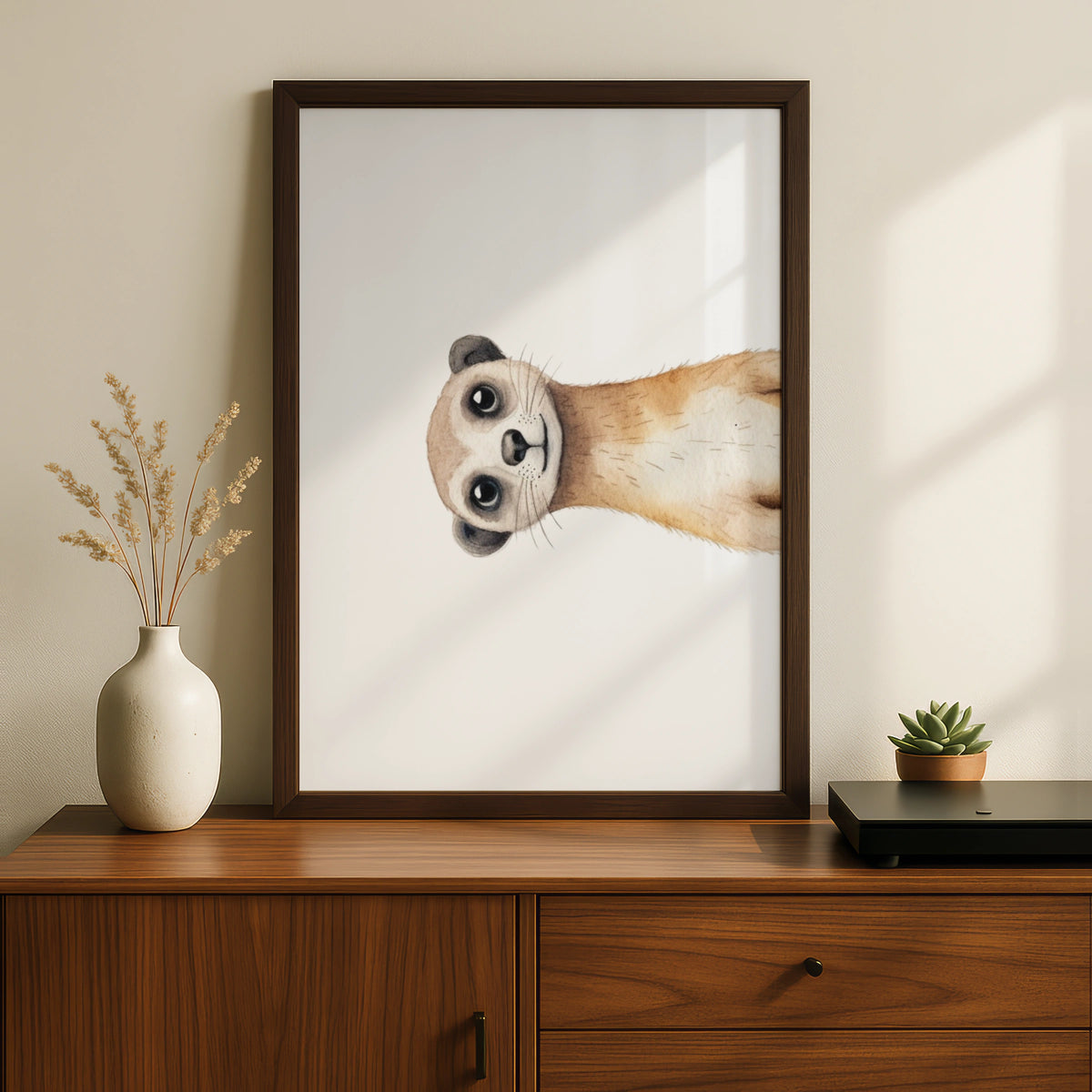 Meerkat Nursery Wall Art, Cute Animal Poster, Watercolour Baby Room Print, Kids Decor