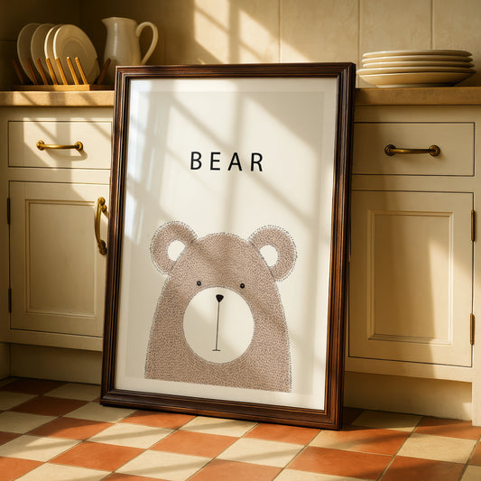 Bear Nursery Poster, Cute Animal Wall Art, Kids Room Print, Neutral Beige Decor