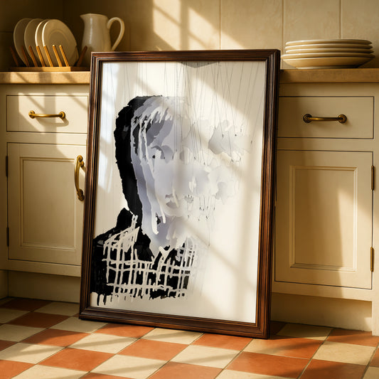 Fragmented Portrait Monochrome Wall Art, Abstract Face Print, Modern Black White Poster