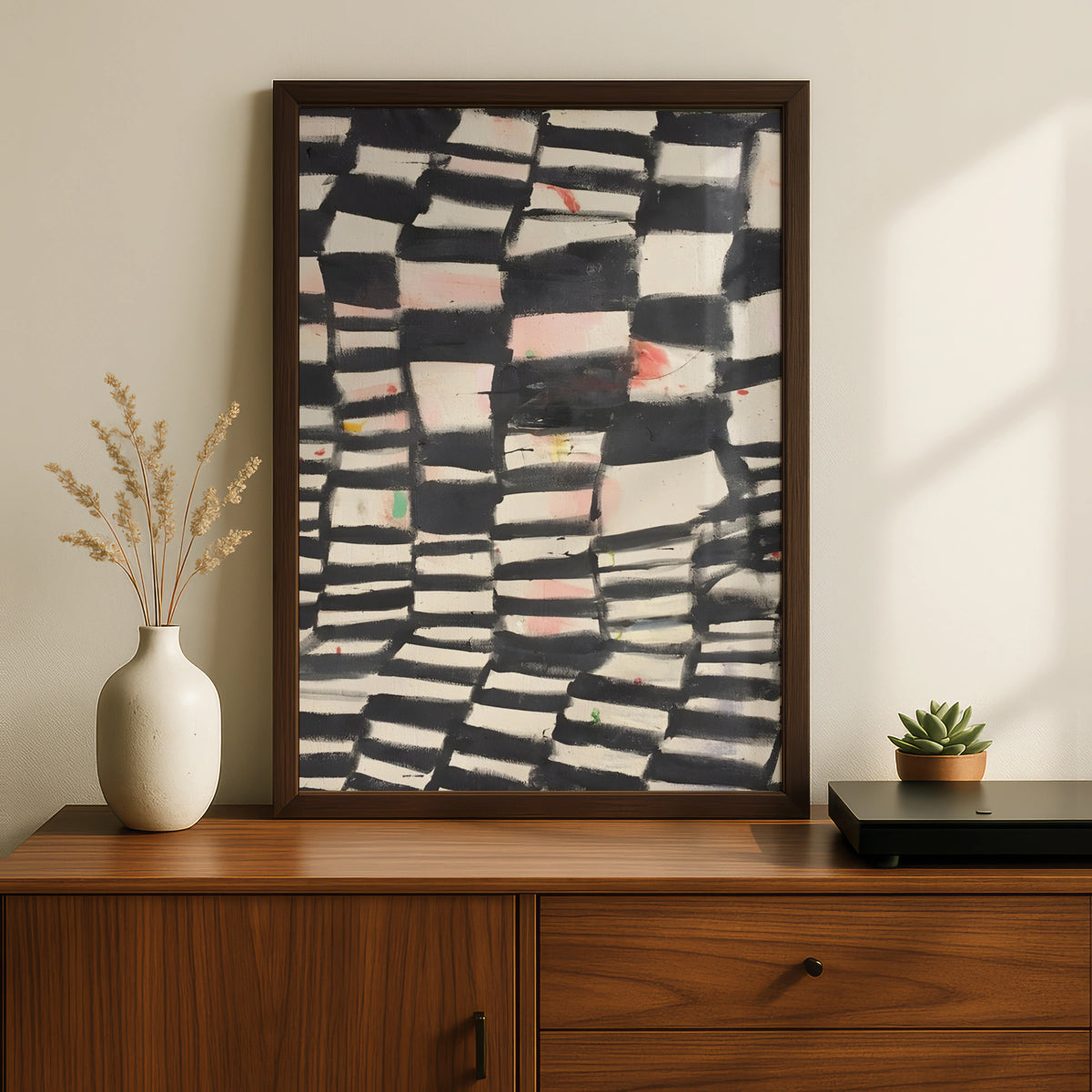 Abstract Black White Grid Painting Print, Monochrome Wall Art, Modern Contemporary Poster