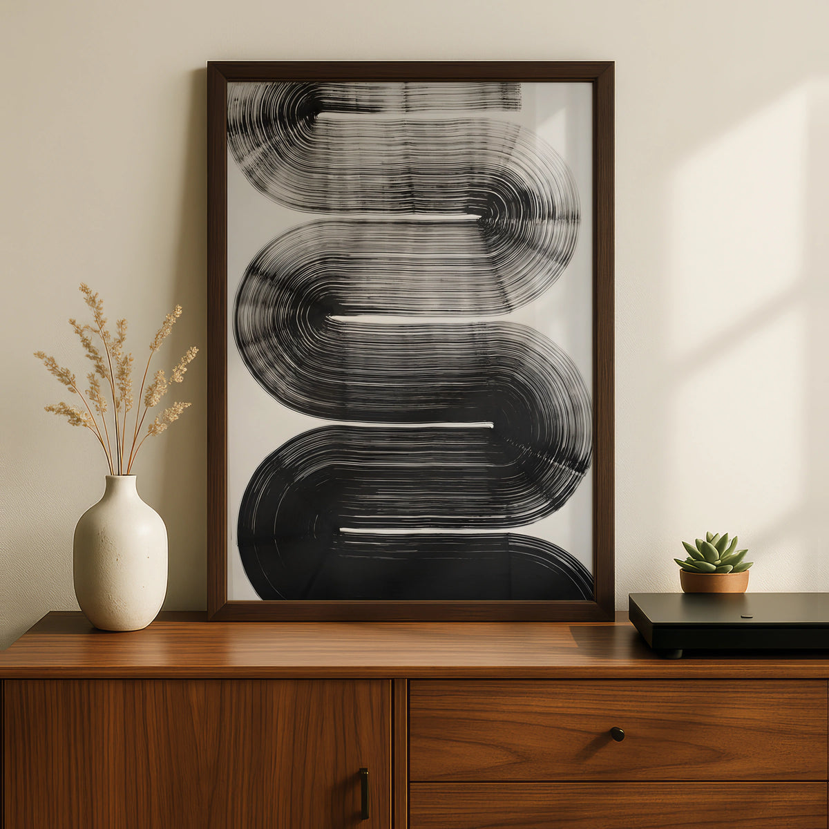 Abstract Brushstroke Wave Print, Monochrome Wall Art, Black and White Minimalist Poster