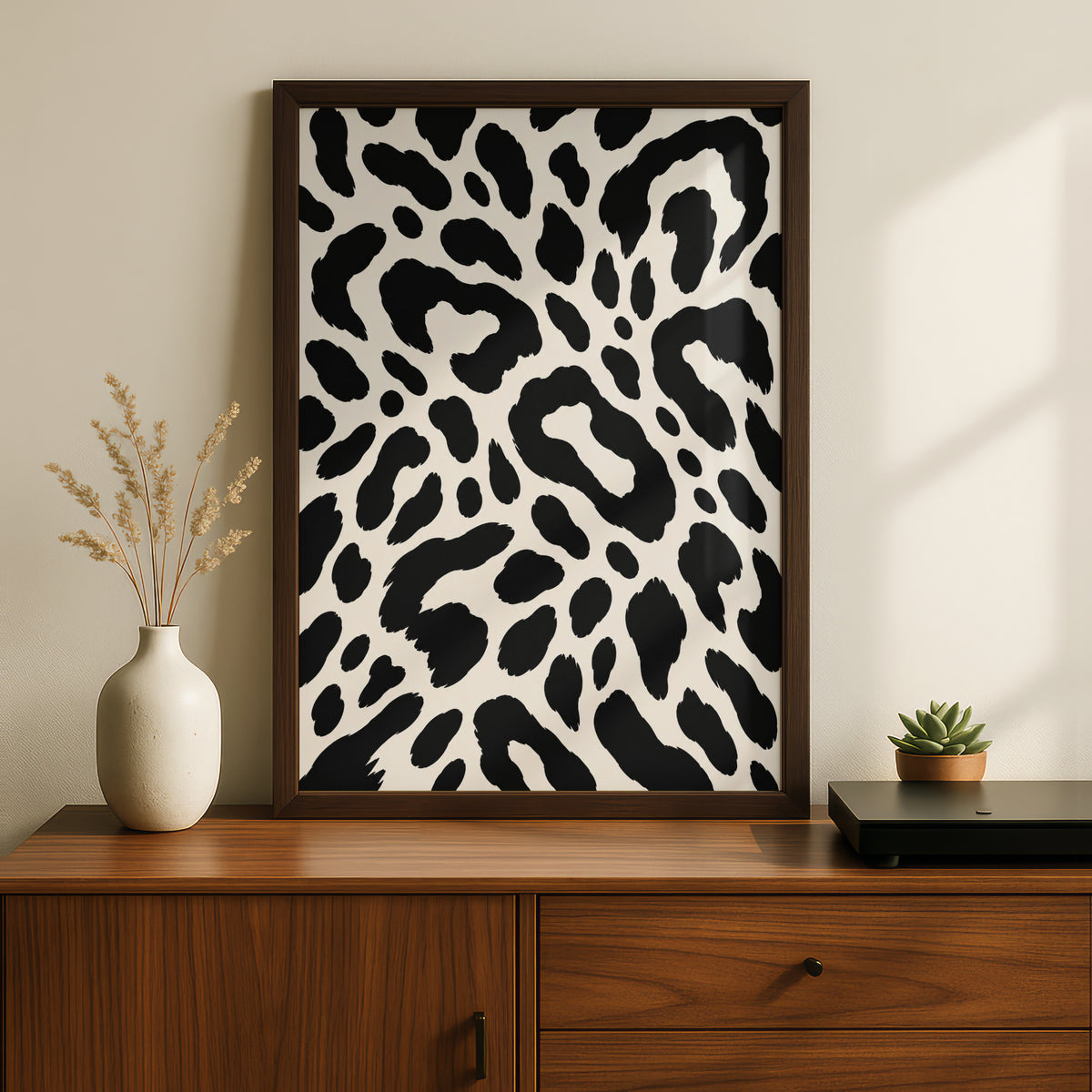 Leopard Print Wall Art, Monochrome Animal Pattern Poster, Black White Gallery Print