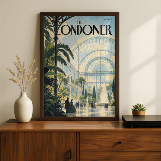 Victorian Glasshouse Poster, Crystal Palace Wall Art, Vintage Magazine Cover Print, Palm Fountain