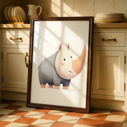 Cute Rhino Nursery Wall Art, Safari Animal Print, Baby Room Poster, Kids Decor