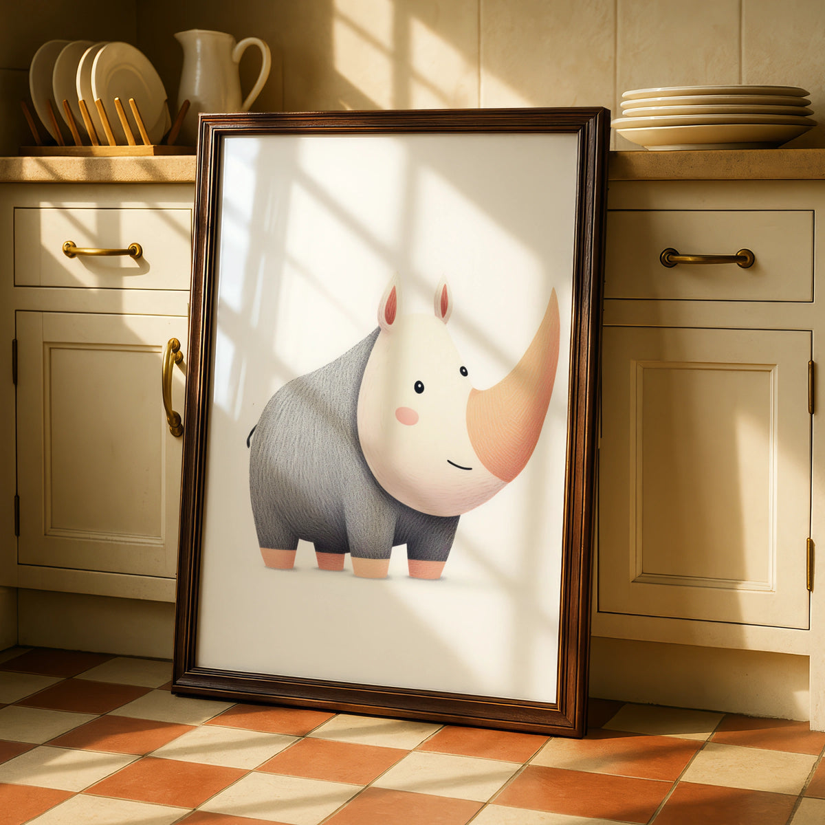 Cute Rhino Nursery Wall Art, Safari Animal Print, Baby Room Poster, Kids Decor