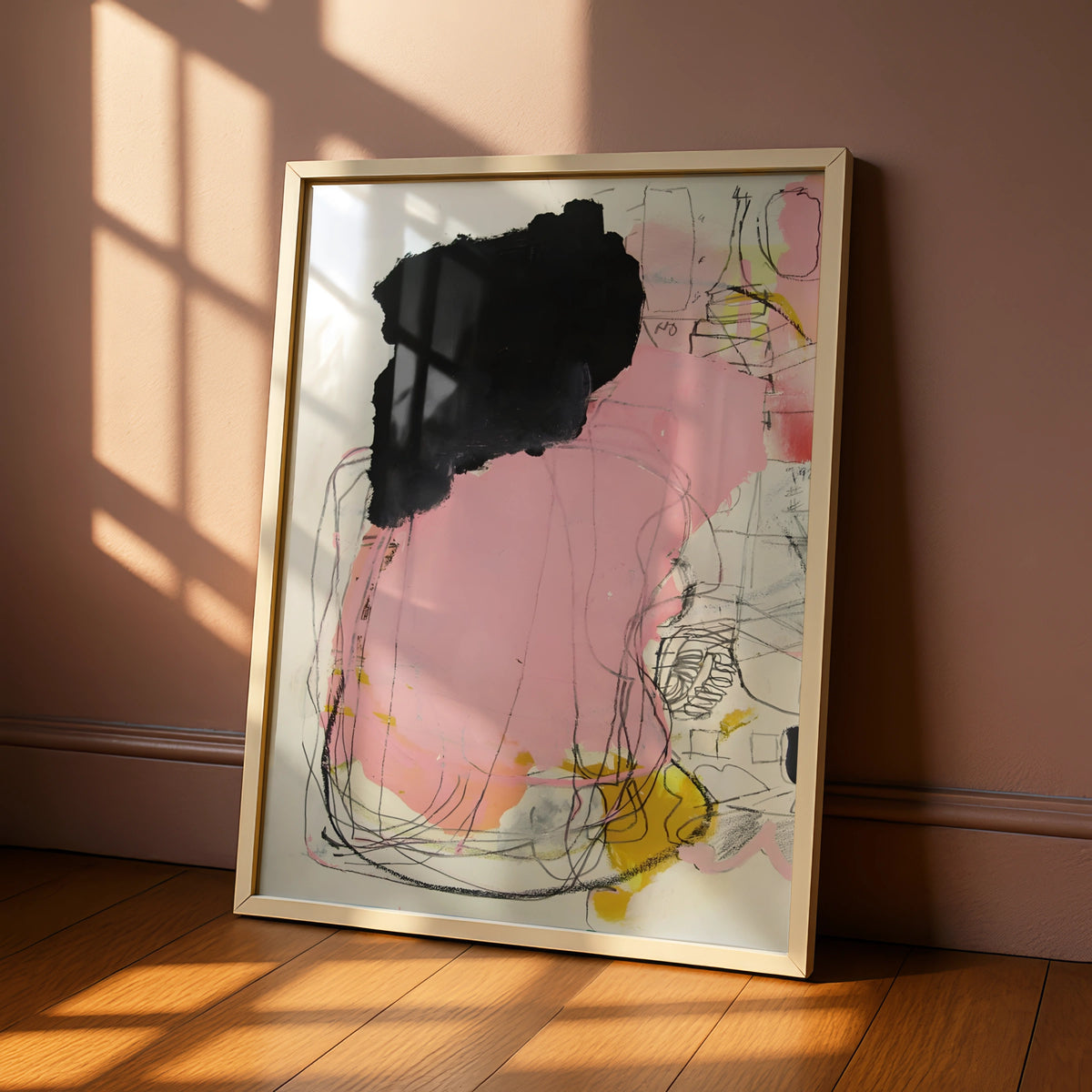Pink Black Abstract Wall Art, Modern Expressive Poster, Contemporary Gallery Print