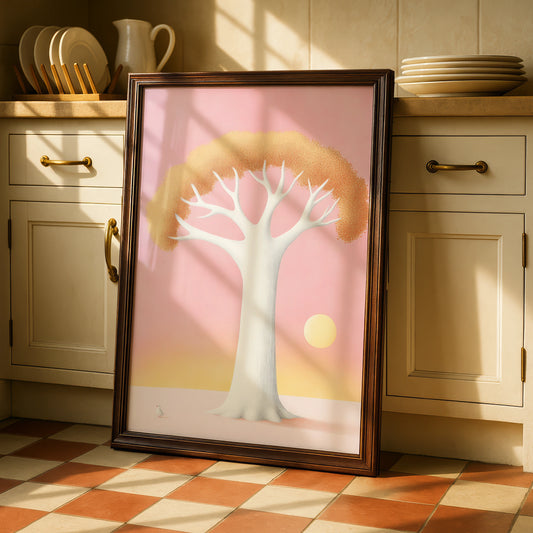 Nursery Wall Art Pink Tree Print, Boho Baby Room Poster, Pastel Sunset Children's Decor