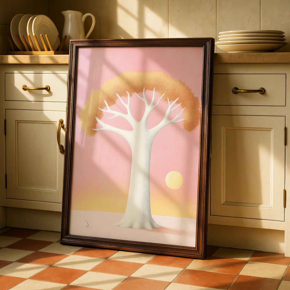 Nursery Wall Art Pink Tree Print, Boho Baby Room Poster, Pastel Sunset Children's Decor