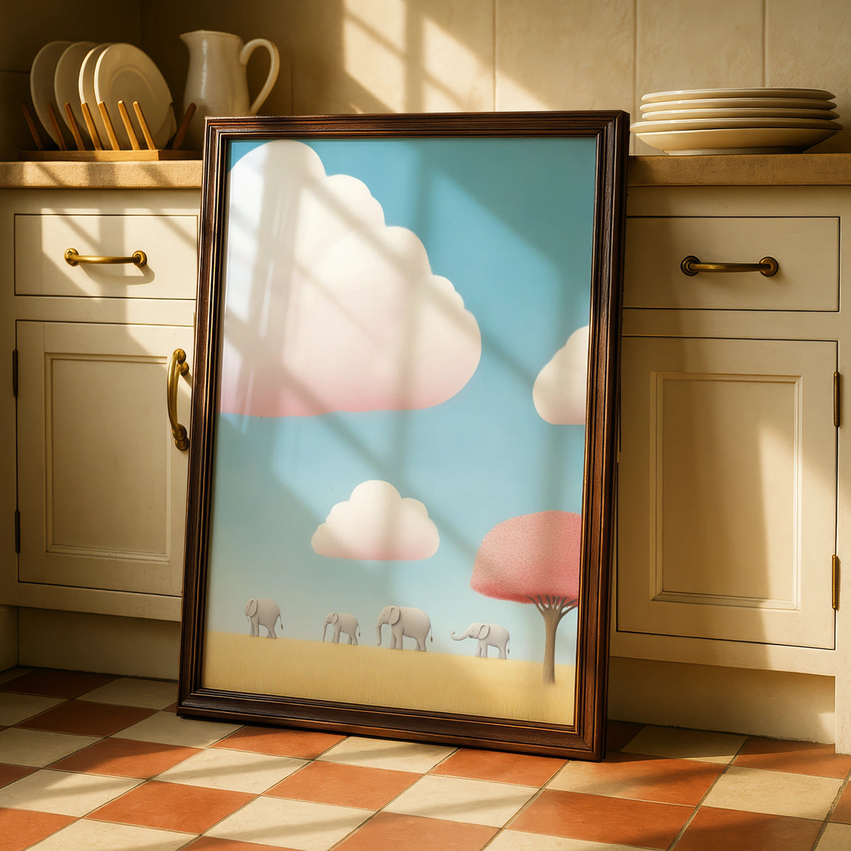 Elephant Nursery Wall Art, Baby Animals Poster, Pink Blue Kids Room Print, Safari
