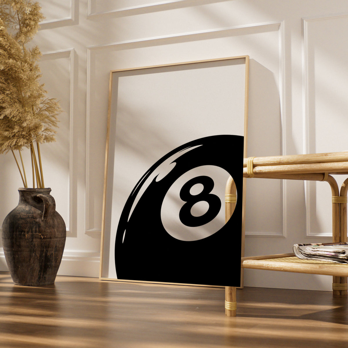 8 Ball Pool Print, Monochrome Wall Art, Black and White Poster, Minimalist Snooker Decor