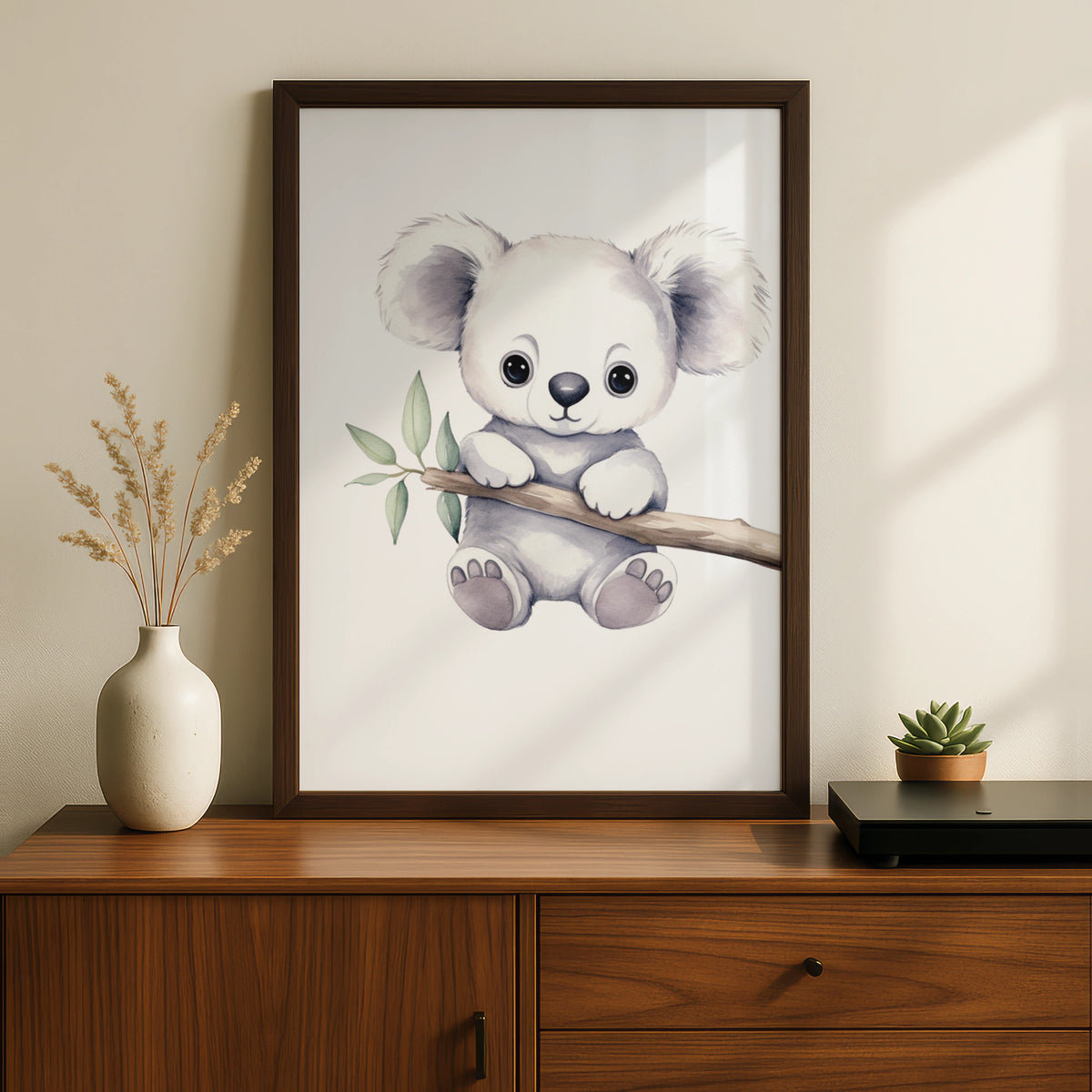 Koala Nursery Wall Art, Cute Baby Koala Print, Grey Animal Poster for Kids Room