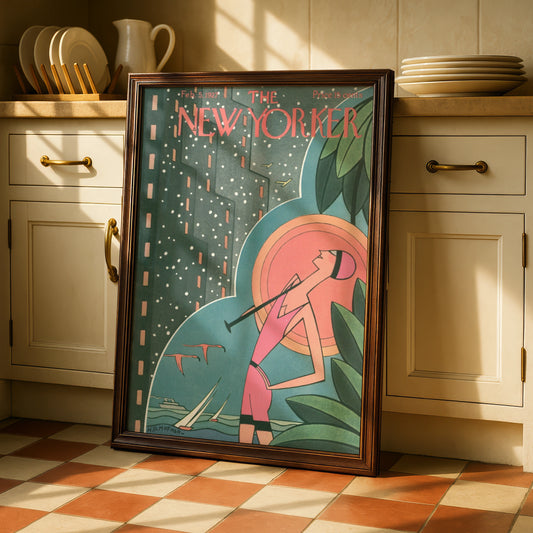 The New Yorker February 1927 Cover Art Poster, Art Deco Vintage Magazine Wall Art