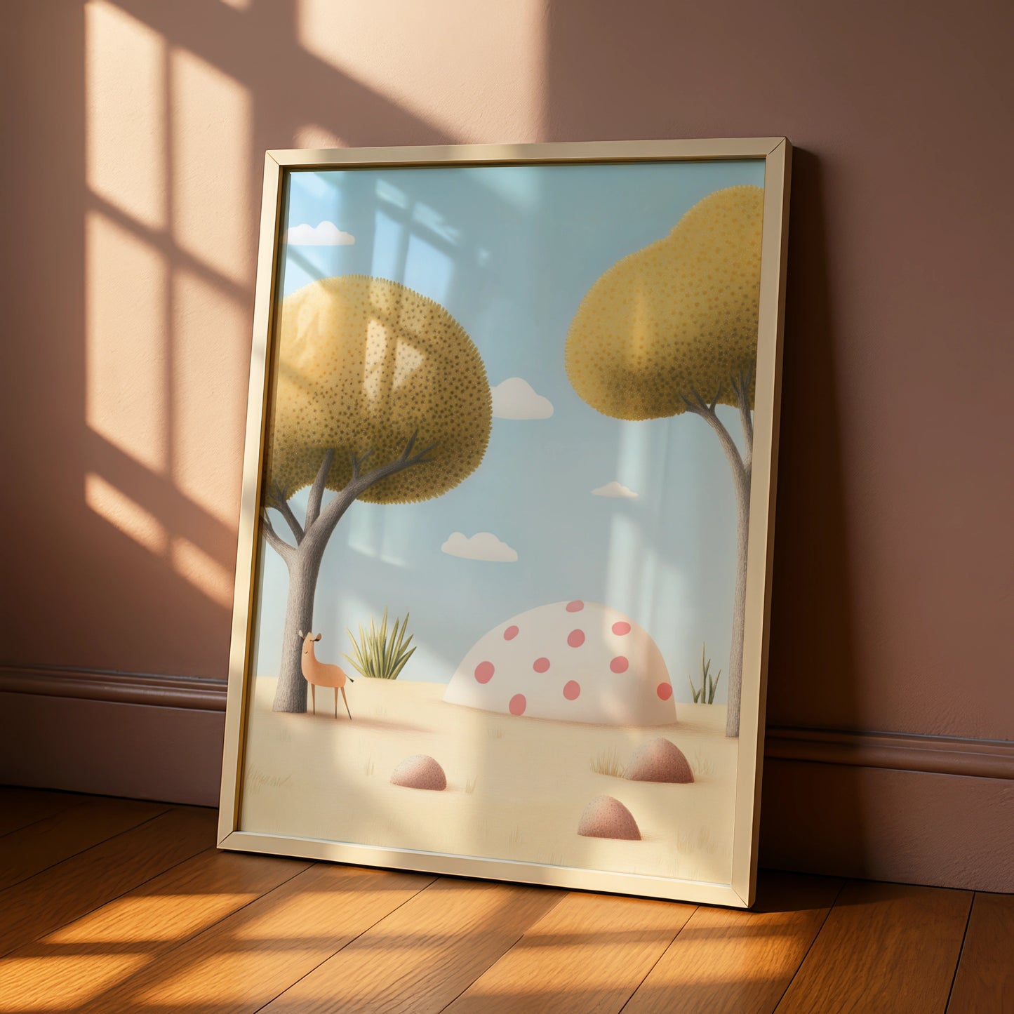 Nursery Wall Art Deer Print, Whimsical Safari Poster, Baby Room Decor, Soft Colours Kids