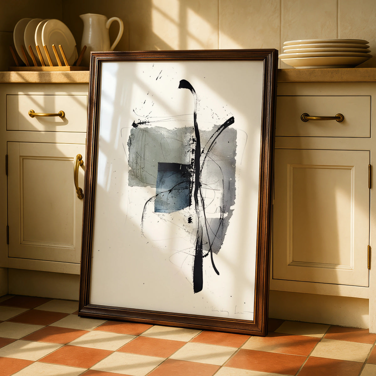Abstract Monochrome Wall Art, Black Grey Ink Brush Print, Modern Contemporary Poster