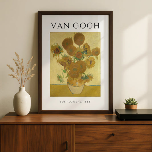 Van Gogh Sunflowers 1888 Wall Art Print | Yellow Floral Vintage Poster, Living Room – A5 Black frame