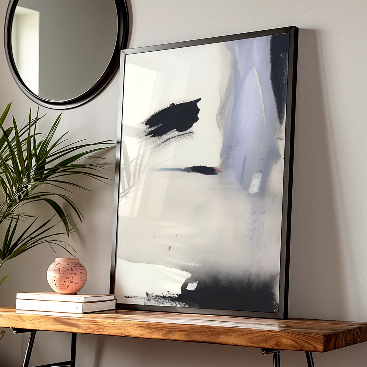 Abstract Monochrome Wall Art, Black and White Brushstroke Print, Modern Neutral Poster