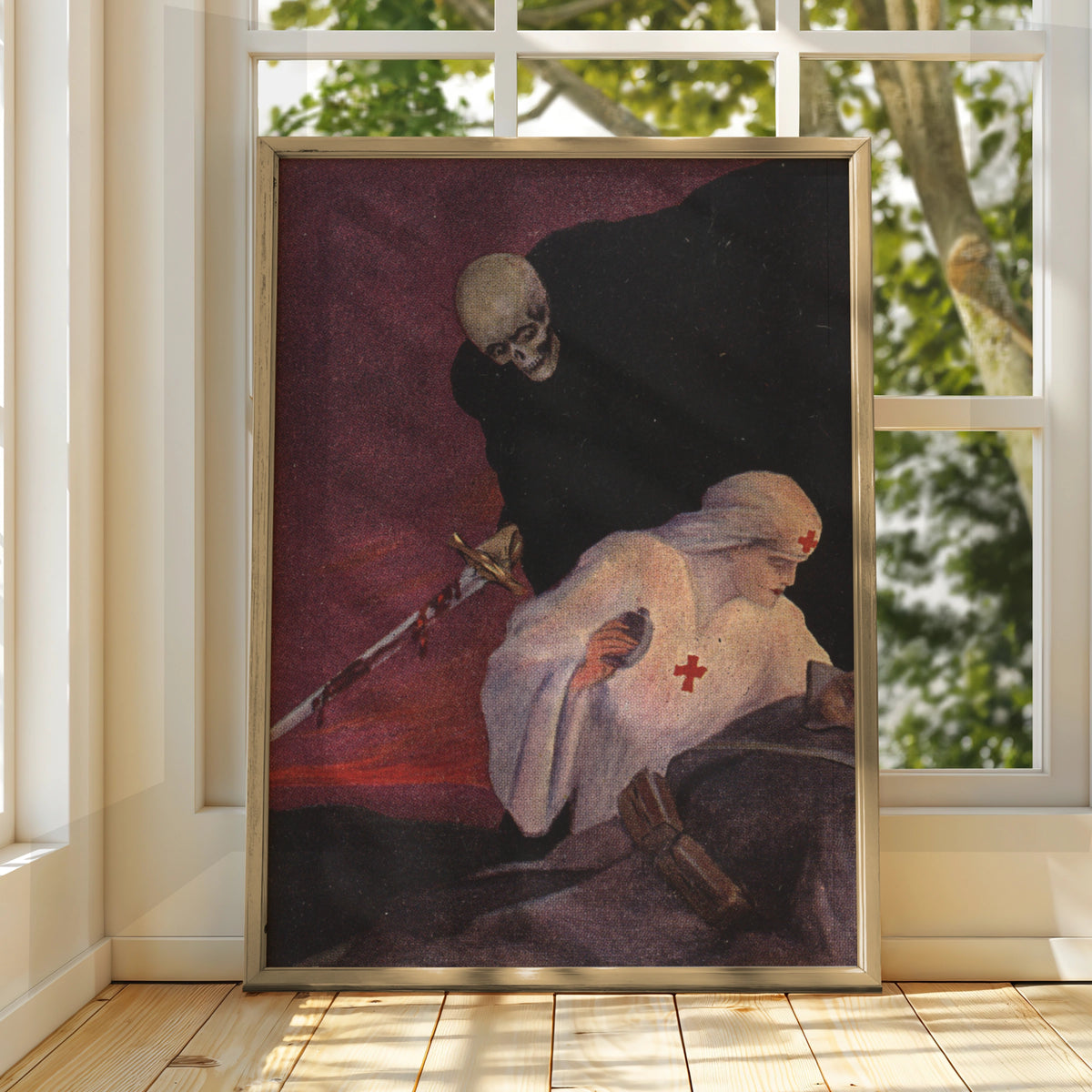 Halloween Skull Grim Reaper Poster, Vintage Horror Wall Art, Dark Gothic Print