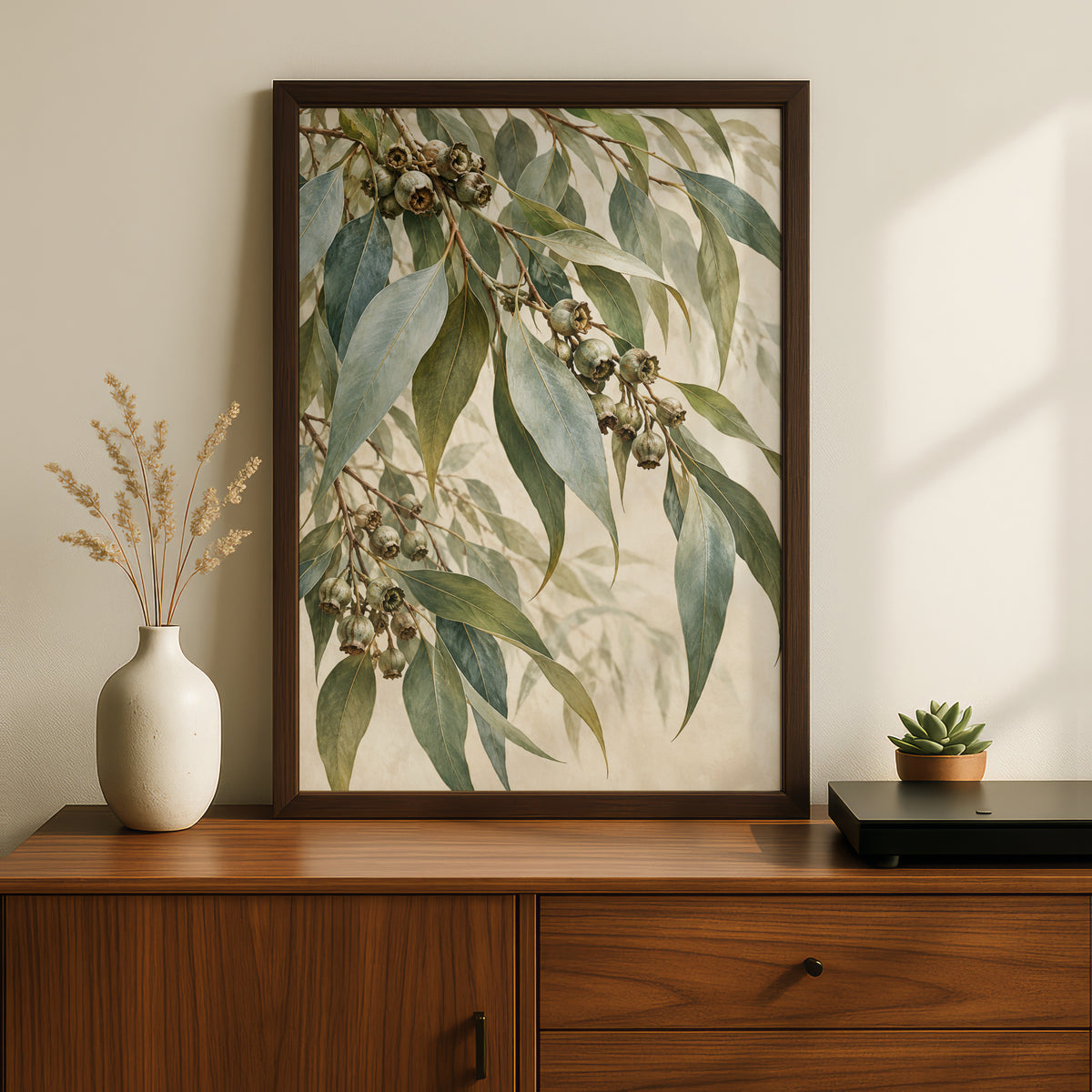 Eucalyptus Branch Print, Australian Botanical Wall Art, Gum Leaves Nature Poster