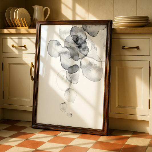 Abstract Watercolour Monochrome Wall Art, Black White Ink Blob Print, Minimalist Neutral Poster