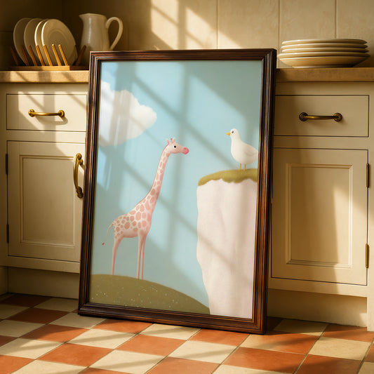 Giraffe Nursery Wall Art, Cute Animal Print, Baby Girl Poster, Pastel Kids Room Decor