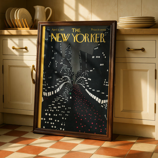New Yorker 1927 Cover Poster, NYC Night Skyline Art Deco Wall Art Print, Vintage