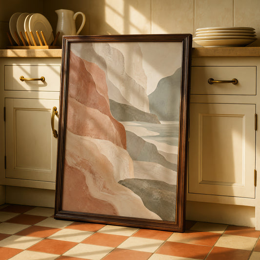 Australian Coastal Cliffs Print, Abstract Landscape Wall Art, Terracotta Sage Neutral Poster