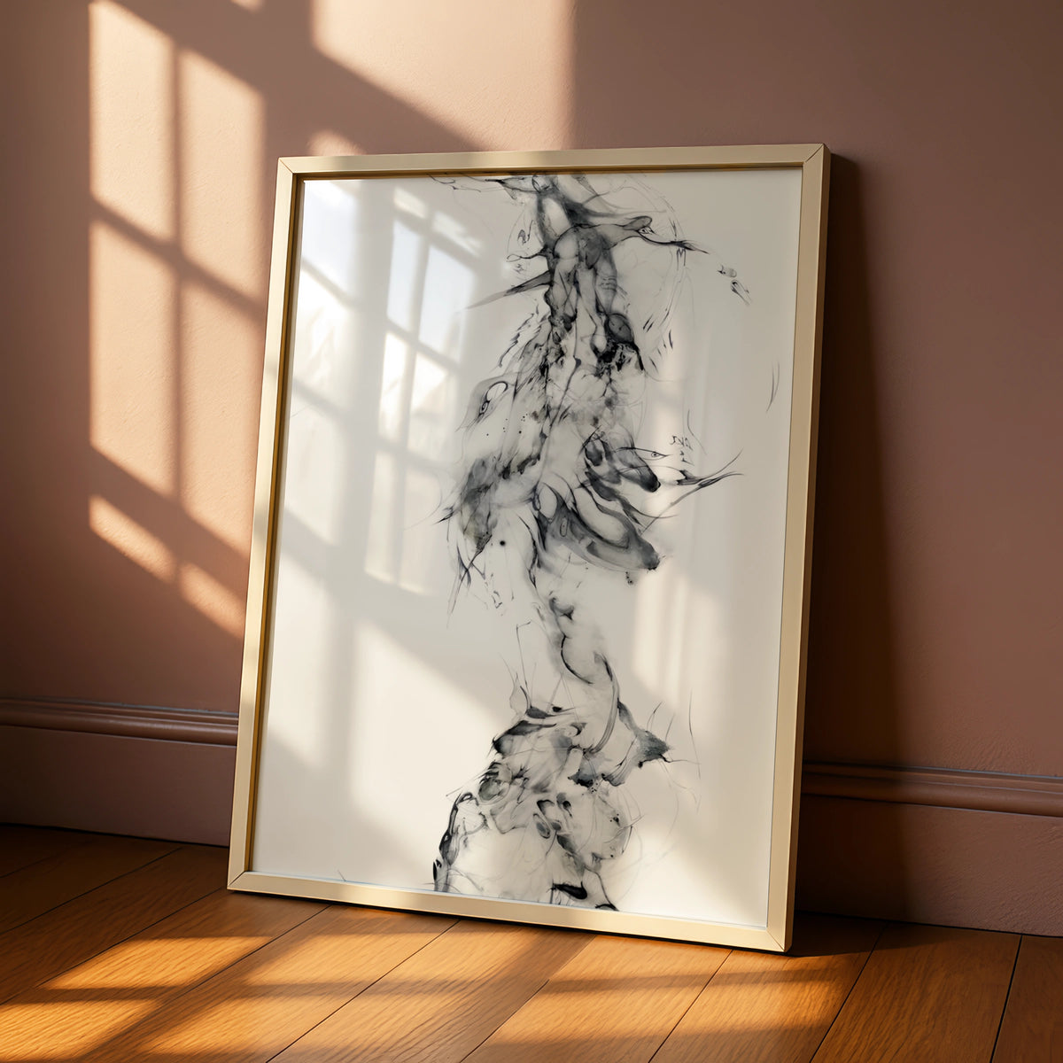 Abstract Ink Flow Monochrome Wall Art, Black and White Poster, Minimalist Print