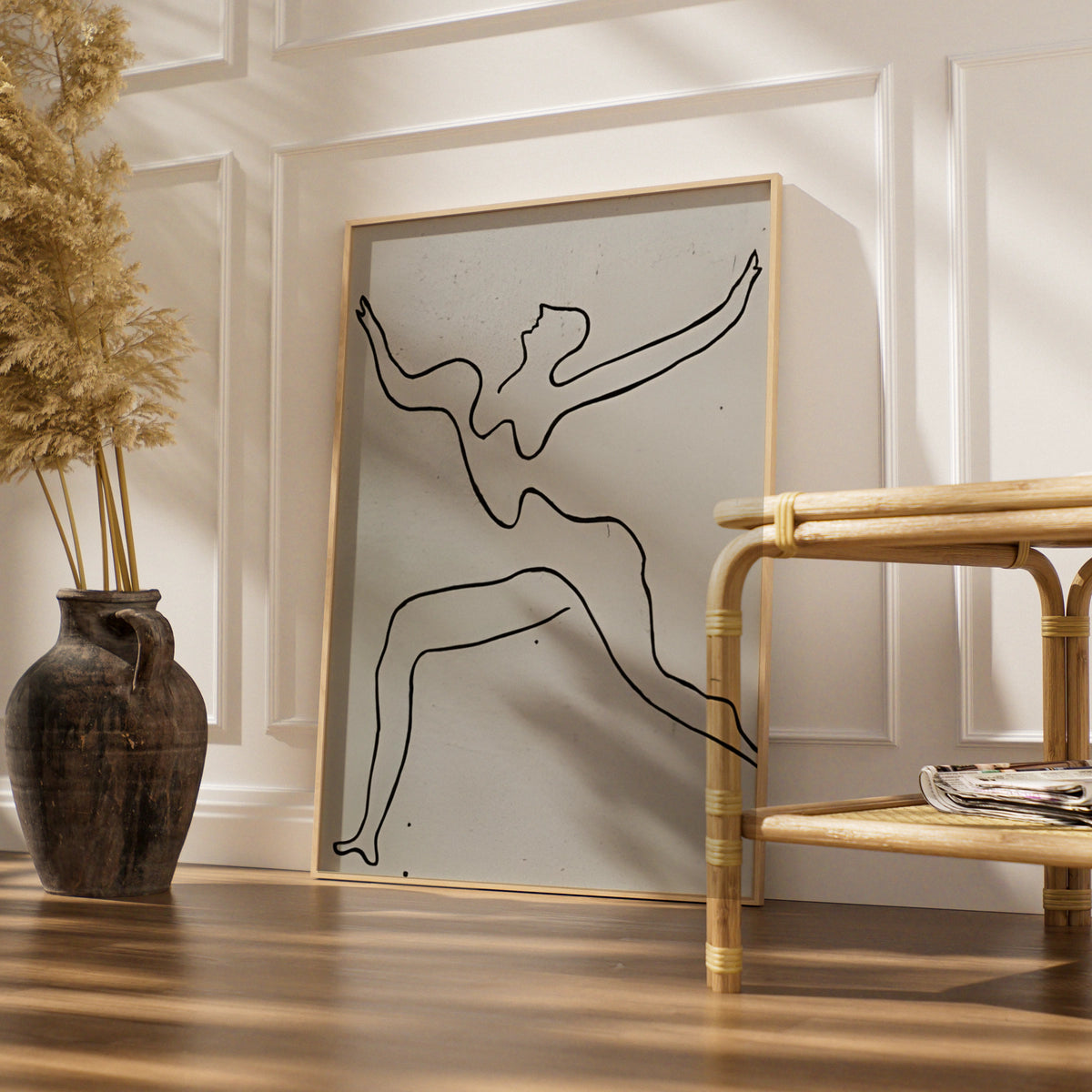 Dancing Figure Line Art, Monochrome Wall Art, Minimalist Print, Modern Black White Poster