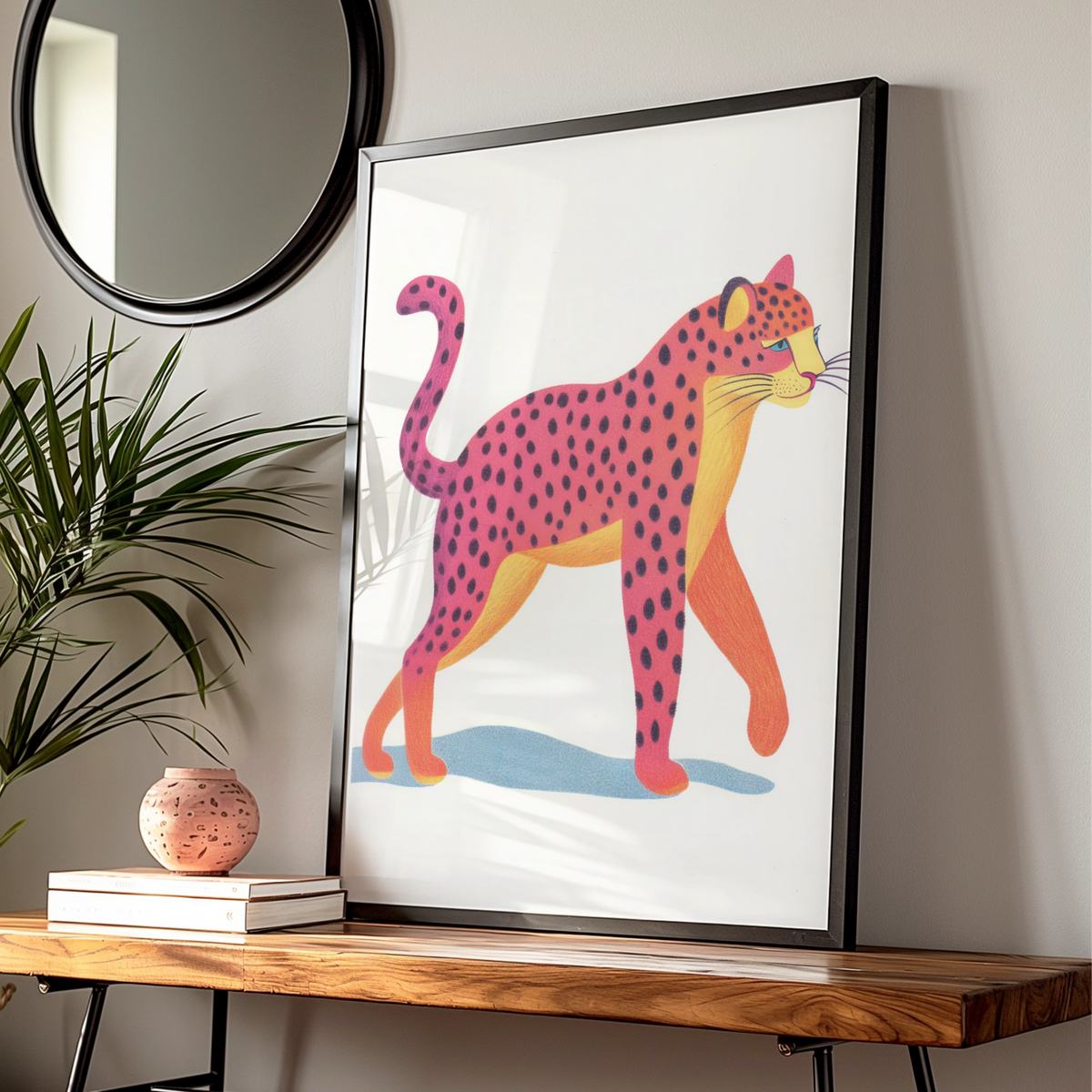 Pink Leopard Nursery Wall Art, Colourful Cheetah Print, Kids Animal Poster, Baby Room Decor — Digital Download