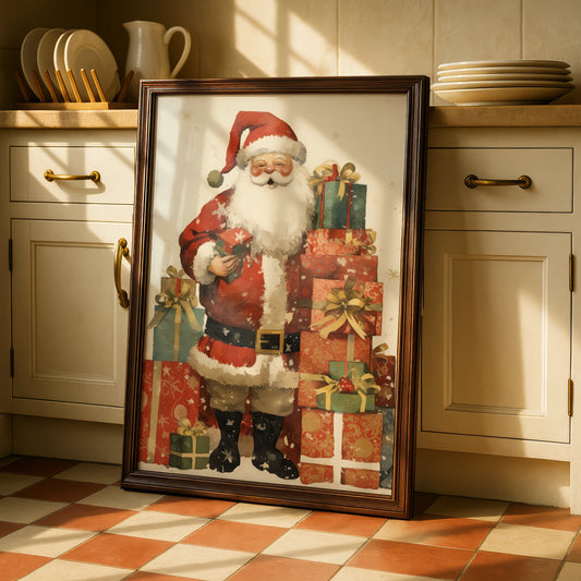 Santa Claus Christmas Poster, Vintage Father Christmas Wall Art, Festive Gifts Print