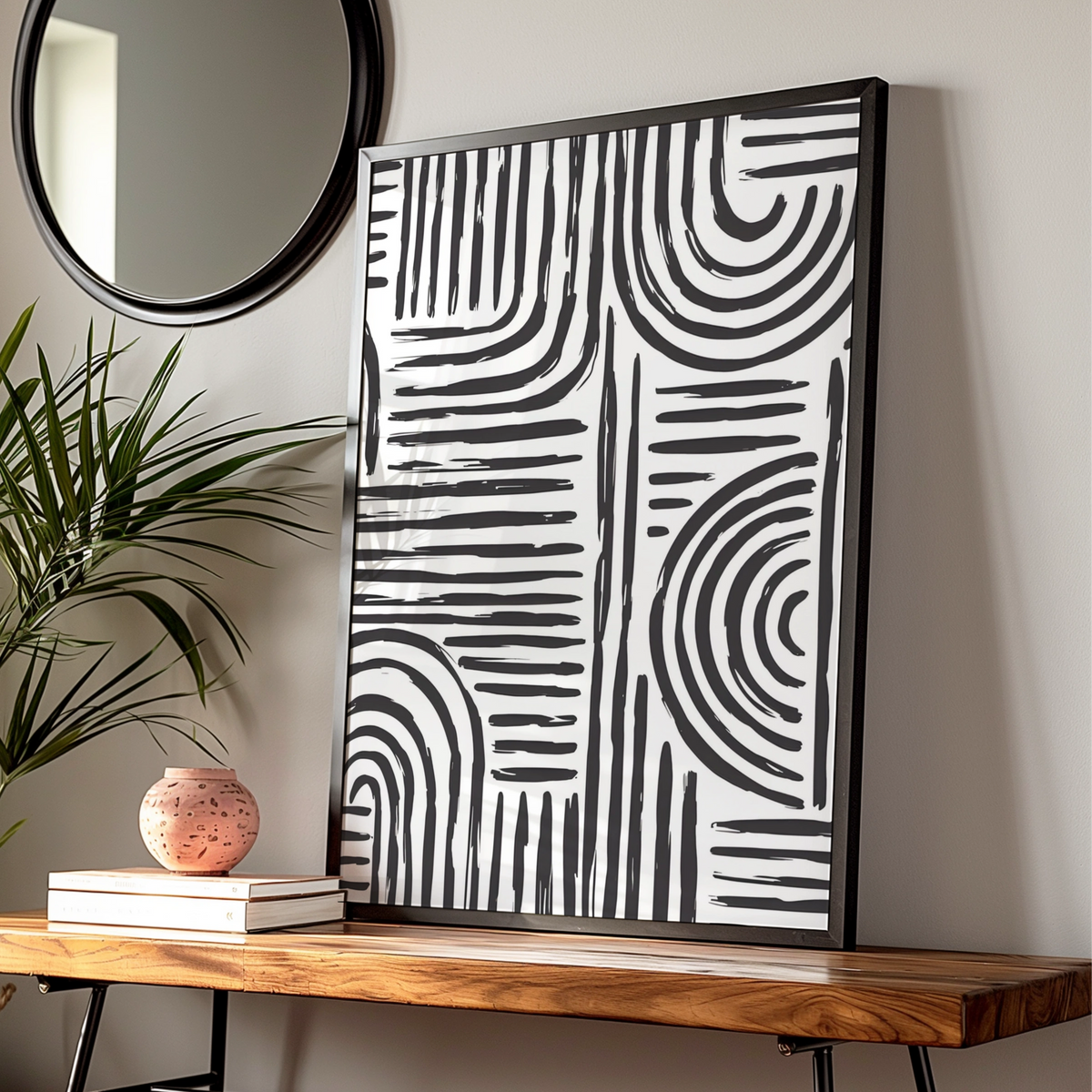 Abstract Line Art Print, Monochrome Wall Art, Black and White Geometric Poster, Modern Decor