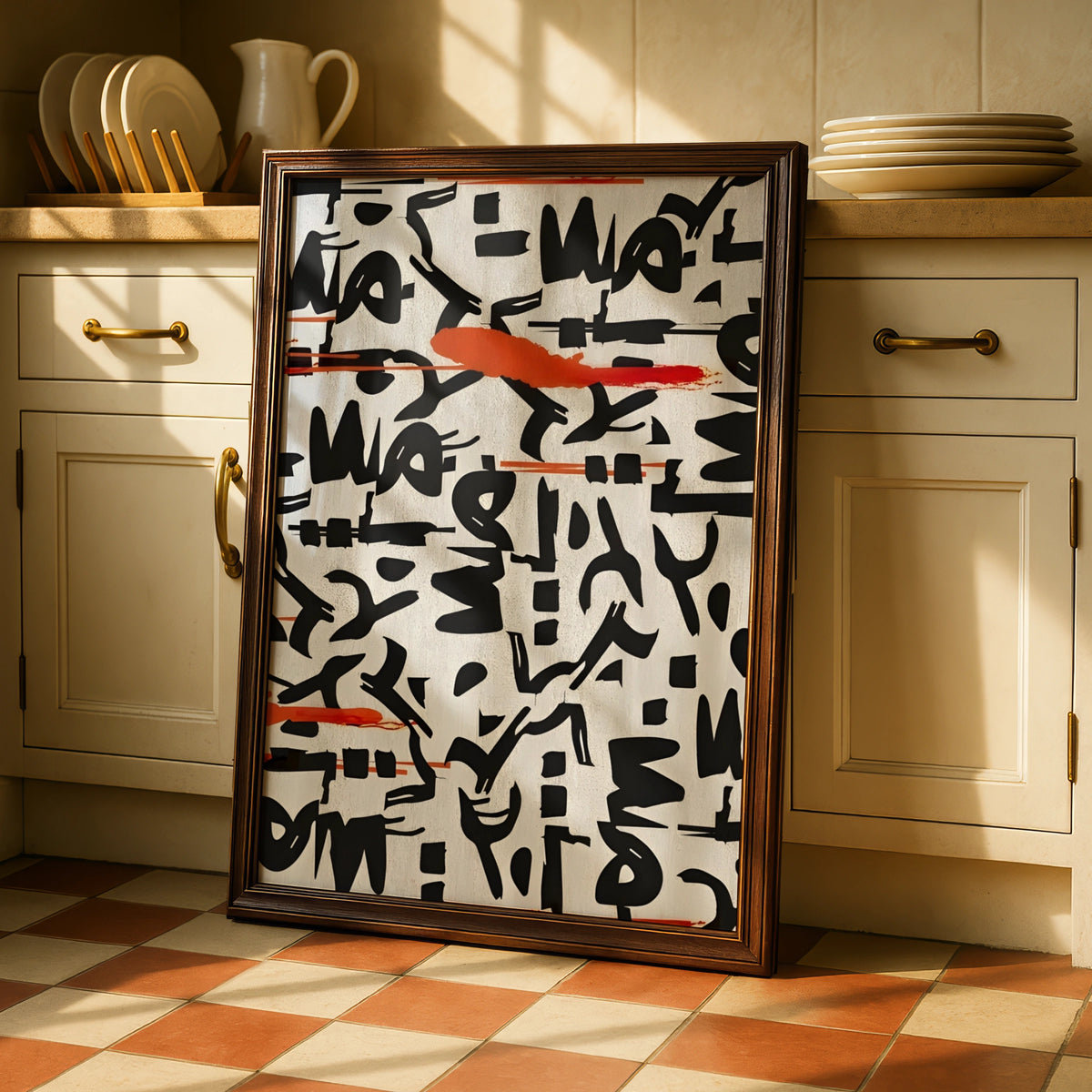 Abstract Graffiti Calligraphy Print, Black White Red Modern Wall Art Poster