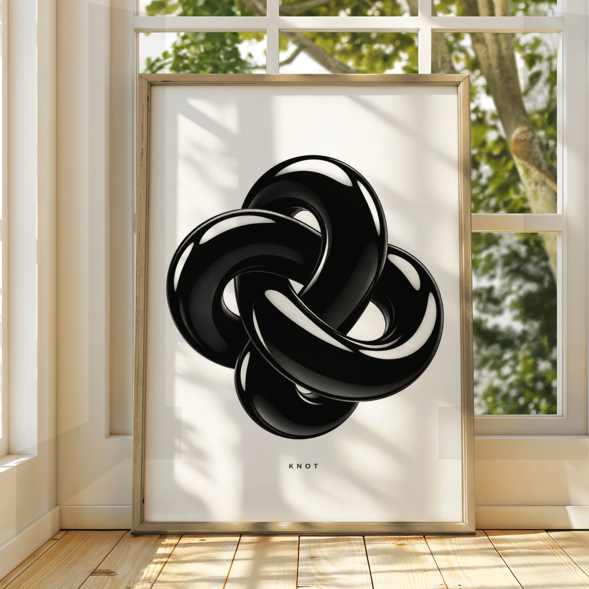 3D Knot Abstract Black White Poster, Monochrome Wall Art, Minimalist Modern Print