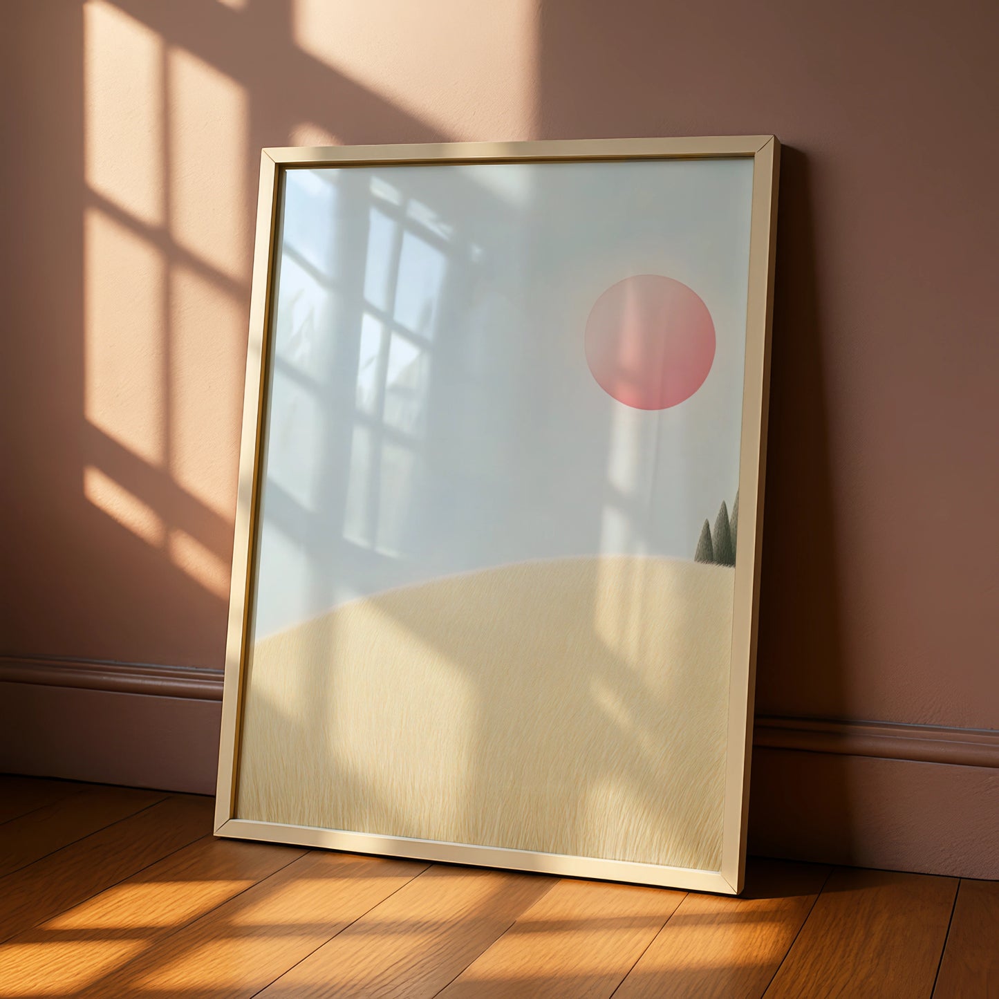 Nursery Wall Art Pink Sun Print, Pastel Landscape Poster, Baby Room Decor, Minimalist Sky