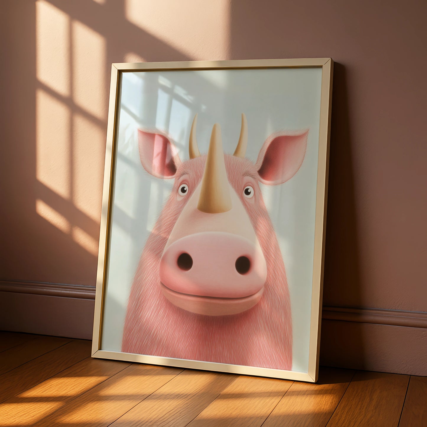 Cute Rhino Nursery Wall Art, Pink Rhinoceros Print, Kids Room Poster, Baby Animal Decor
