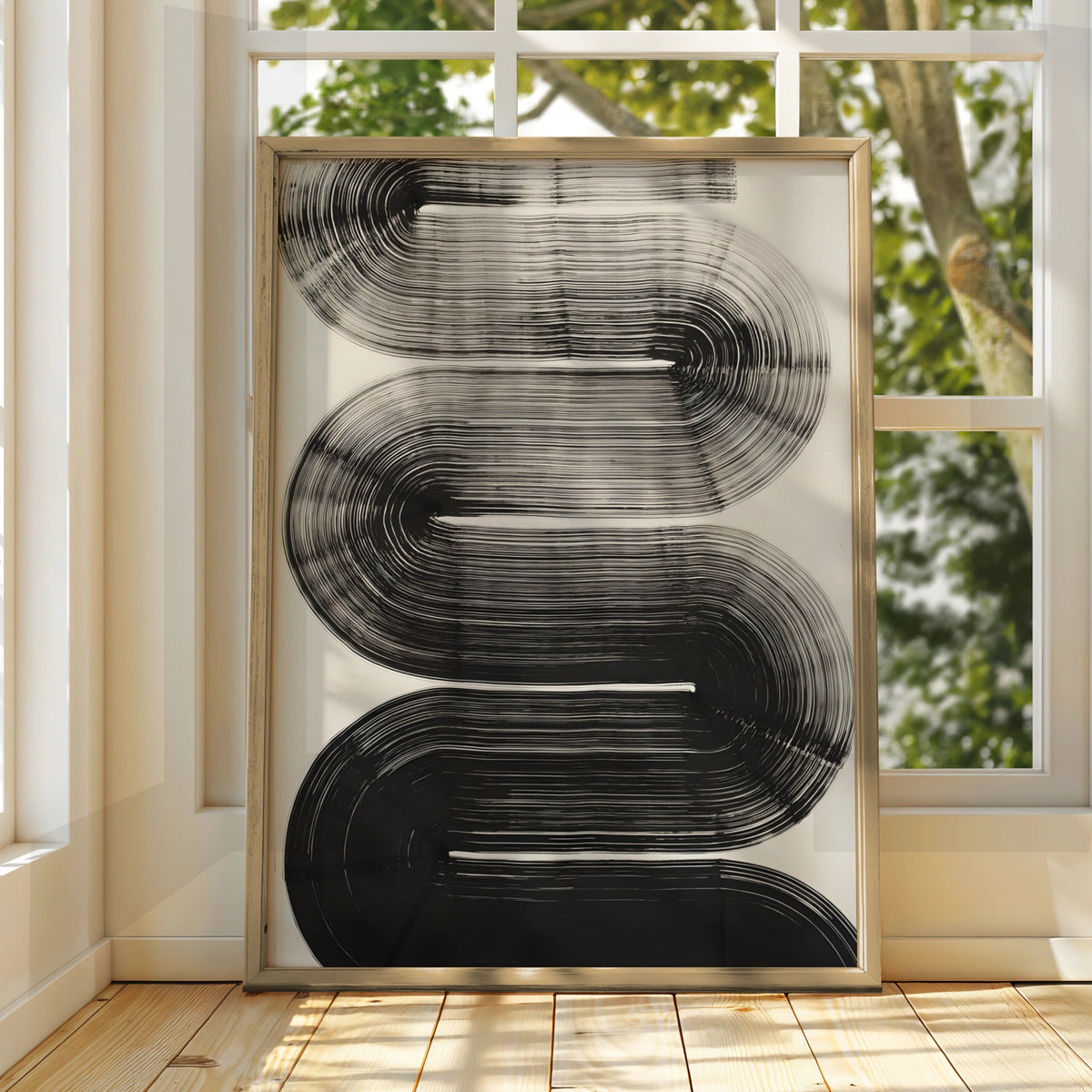 Abstract Brushstroke Wave Print, Monochrome Wall Art, Black and White Minimalist Poster