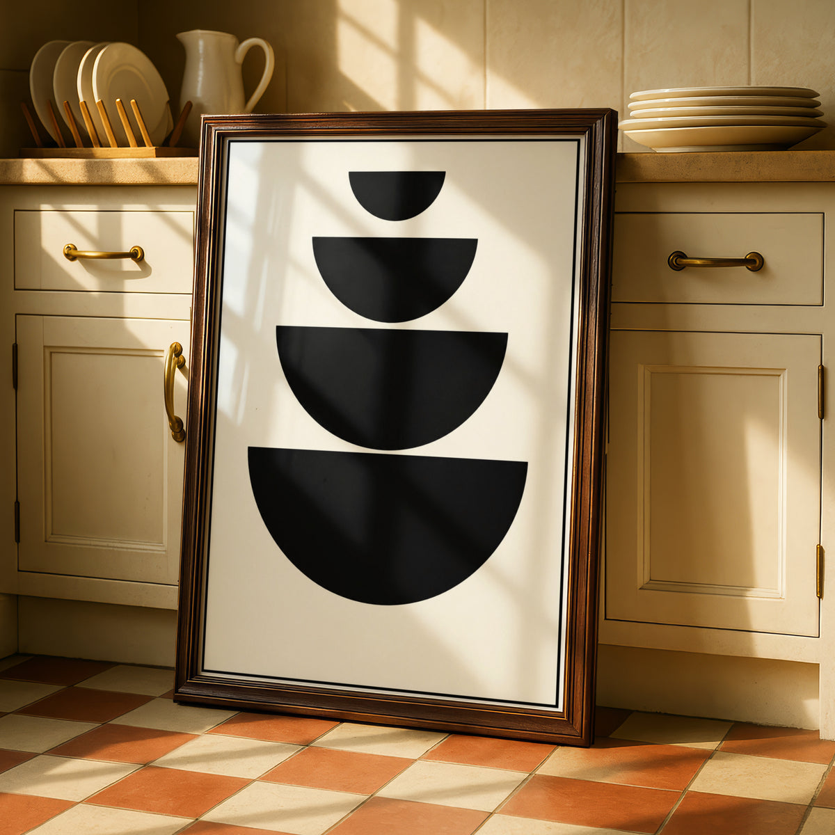 Geometric Semicircle Art, Monochrome Wall Art, Minimalist Black White Poster, Abstract Shape Print