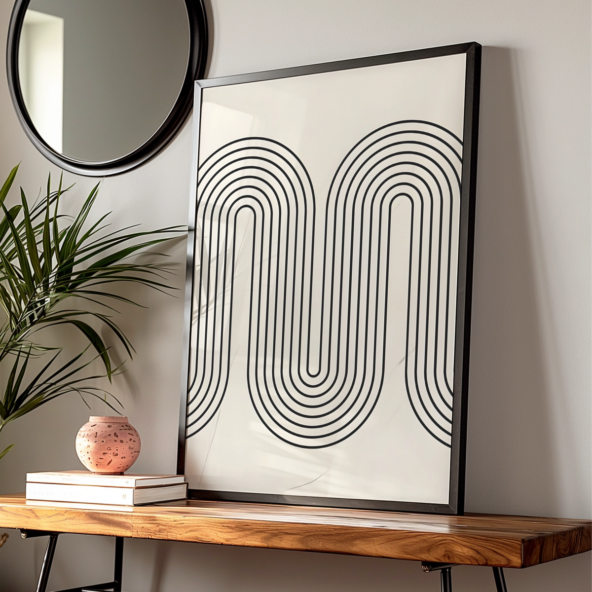 Geometric Wave Line Art, Monochrome Wall Art, Modern Abstract Poster, Minimalist Print