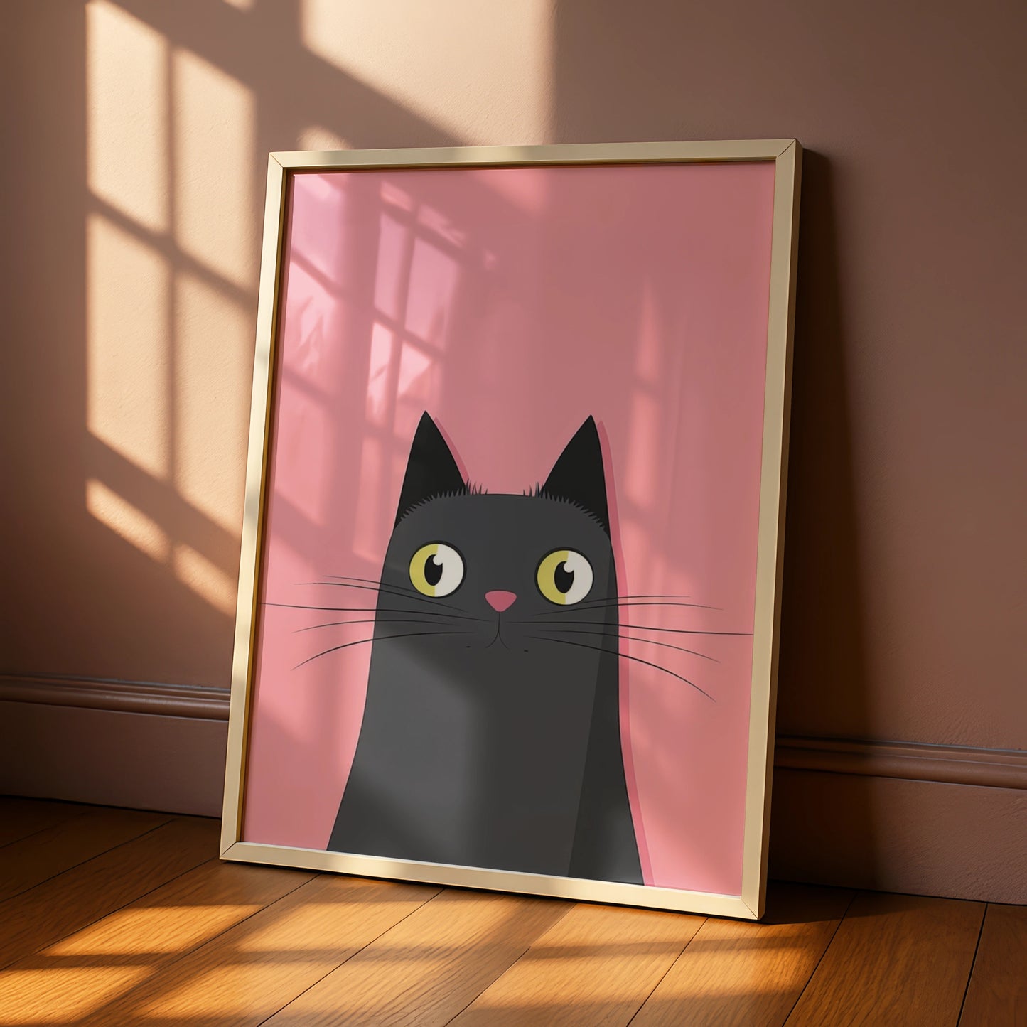 Black Cat Nursery Wall Art, Cute Cat Poster, Pink Kids Room Print, Minimalist Animal