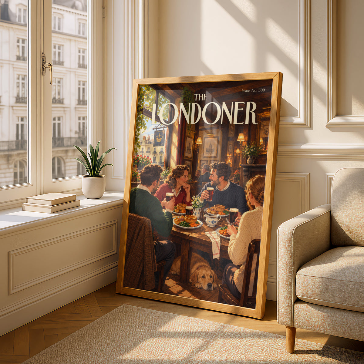 Vintage London Pub Poster, Sunday Roast Wall Art, Retro Magazine Cover Print, Kitchen Dining Room