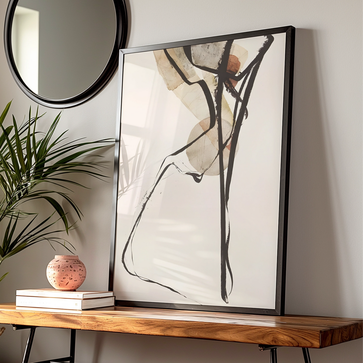 Abstract Ink Lines Monochrome Wall Art, Black and White Poster, Neutral Modern Print