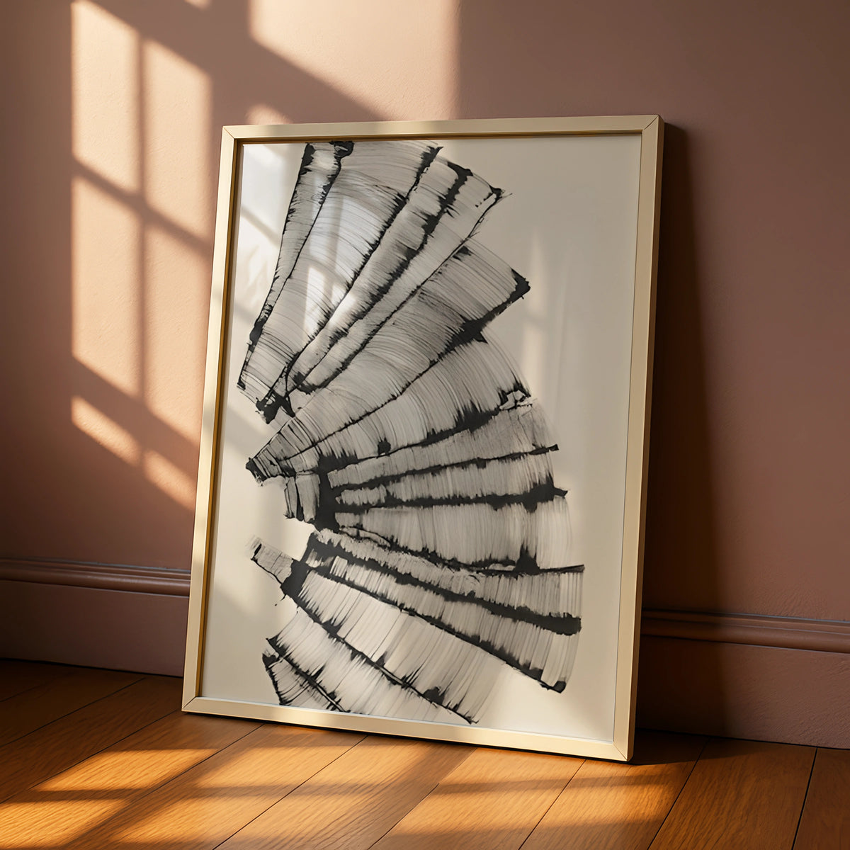 Abstract Brushstroke Fan Print, Monochrome Wall Art, Modern Black White Poster