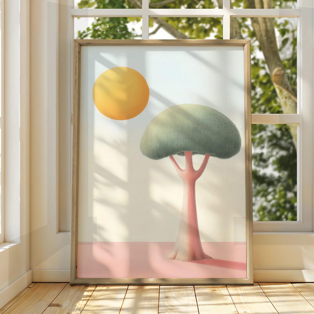 Nursery Wall Art Tree Print, Pastel Sun Poster, Baby Room Decor, Minimalist Kids Art
