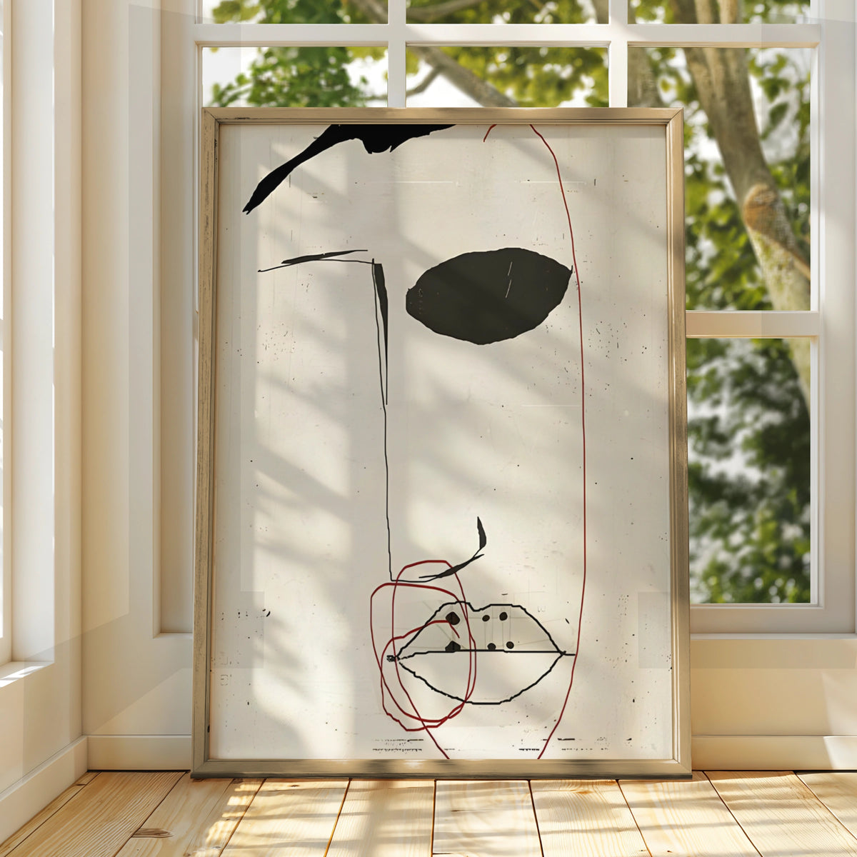 Abstract Face Line Art, Monochrome Wall Art, Modern Black White Poster, Minimalist Print