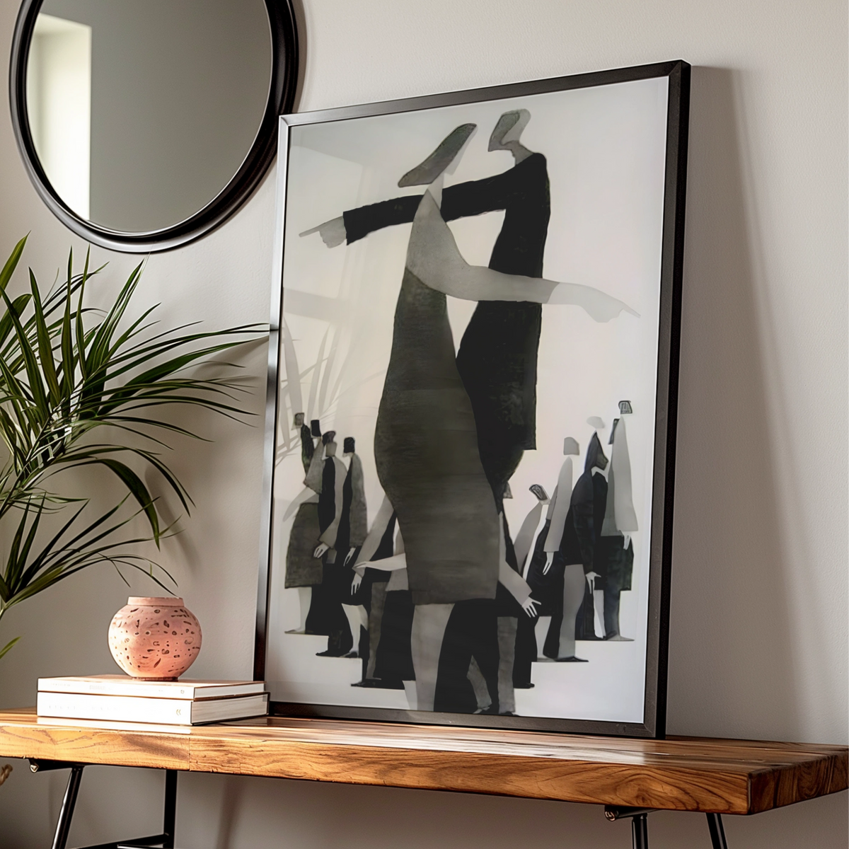 Abstract Figures Dancing Monochrome Wall Art, Black and White Modern Print, Gallery Wall Poster