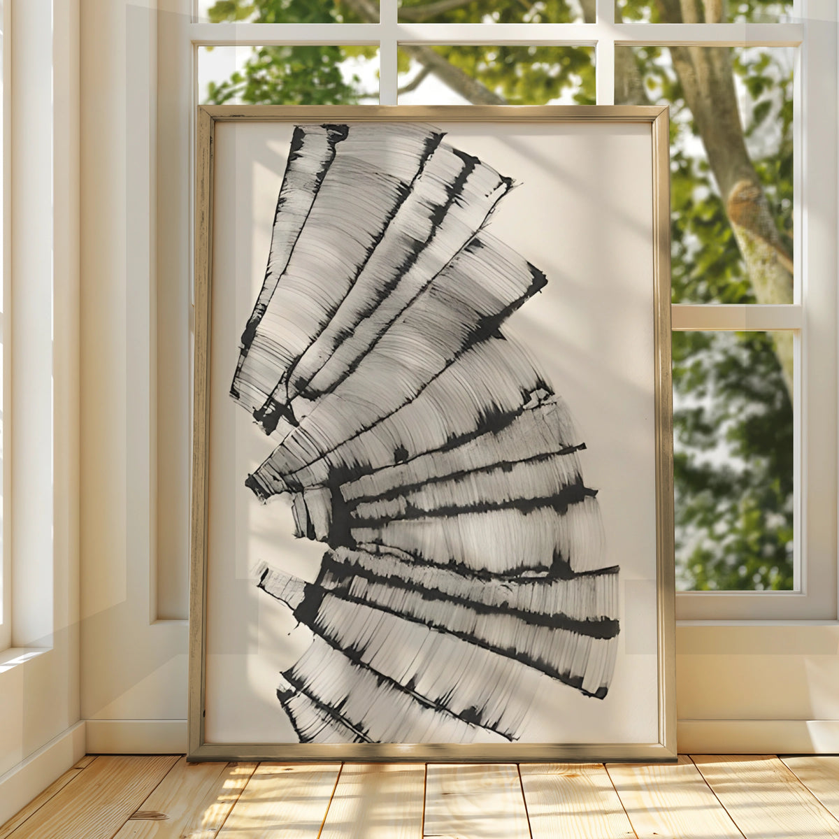 Abstract Brushstroke Fan Print, Monochrome Wall Art, Modern Black White Poster