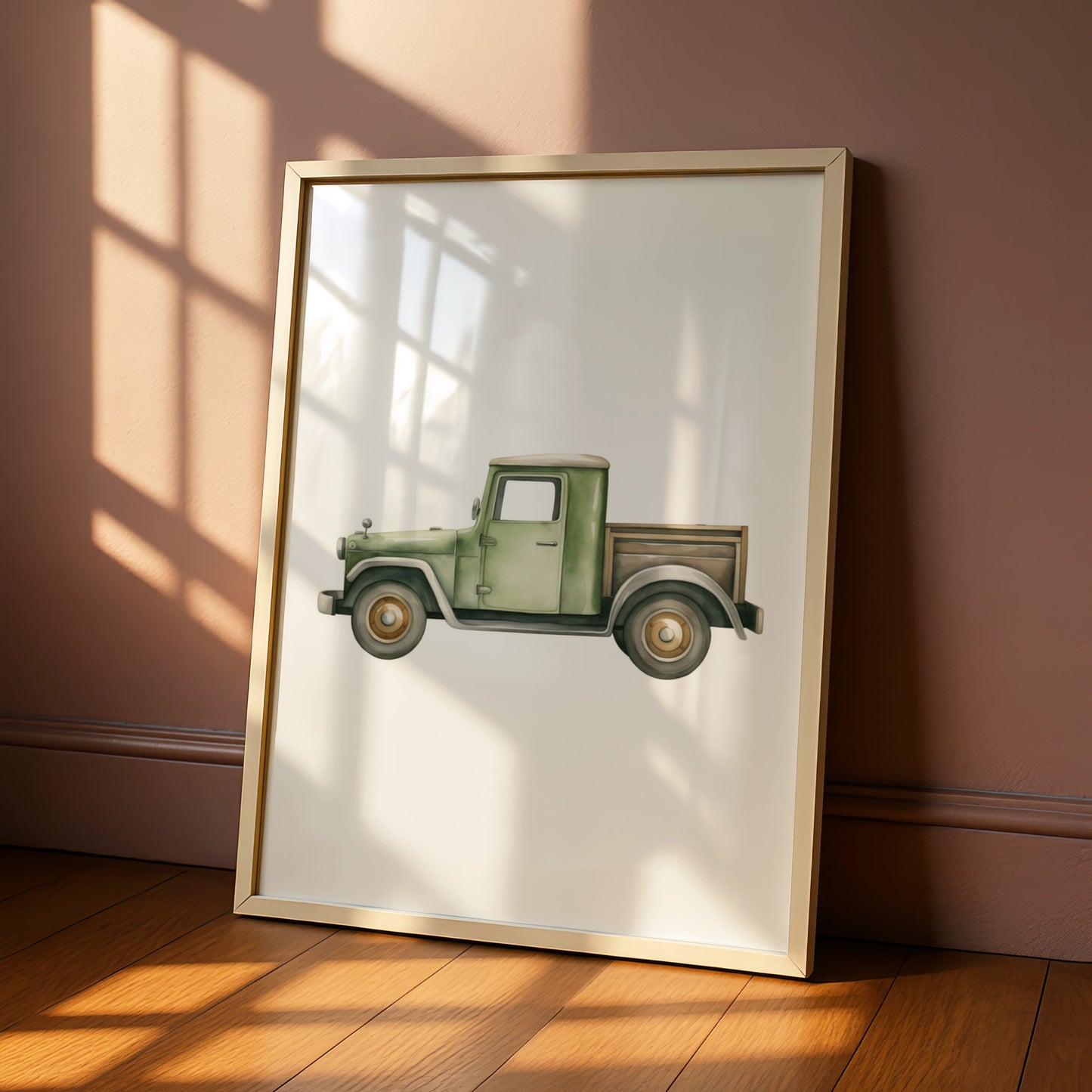 Vintage Green Truck Nursery Wall Art, Boys Room Poster, Watercolour Car Print