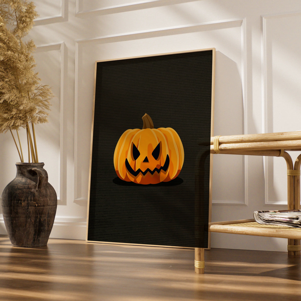 Halloween Pumpkin Jack O Lantern Poster, Spooky Orange Wall Art, Dark Halloween Decor Print